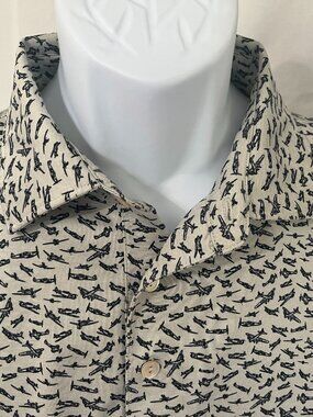 Peter Millar Men's Gray Blue Airplane Print Summer Comfort Golf Polo L EUC